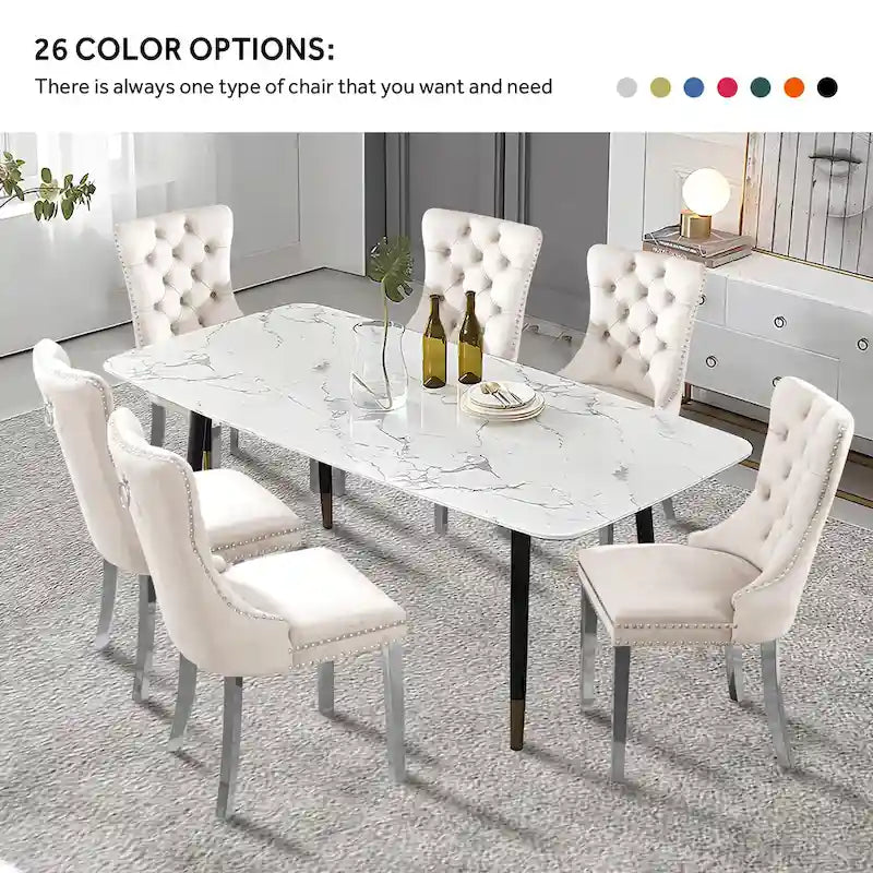 Ensemble de 6 chaises de salle à manger capitonnées en velours avec pieds en bois massif