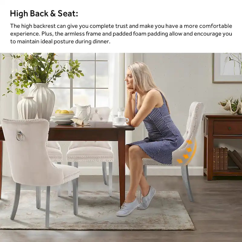 Ensemble de 6 chaises de salle à manger capitonnées en velours avec pieds en bois massif