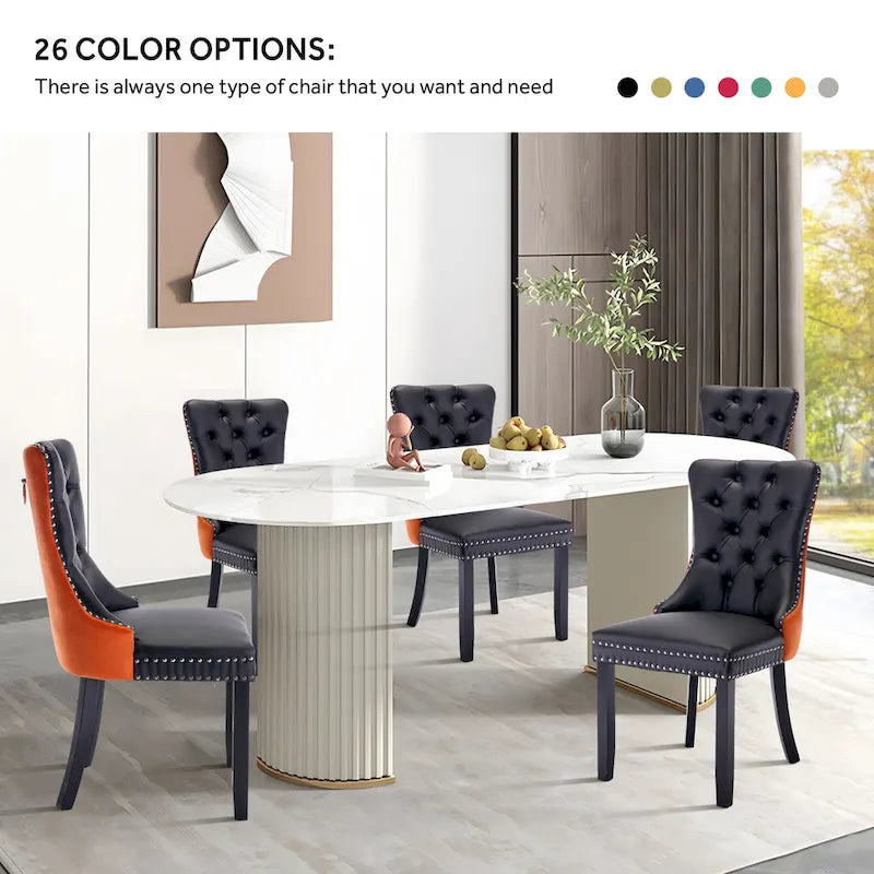 Ensemble de 6 chaises de salle à manger capitonnées en velours avec pieds en bois massif