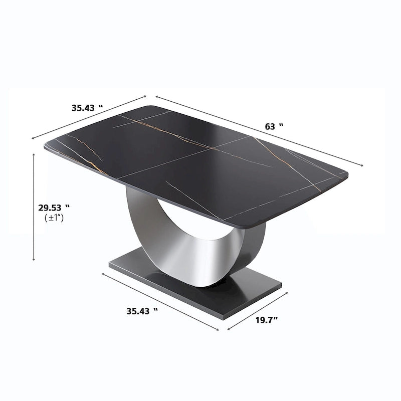 Table de salle à manger moderne, plateau incurvé en pierre frittée avec pied en forme de lune