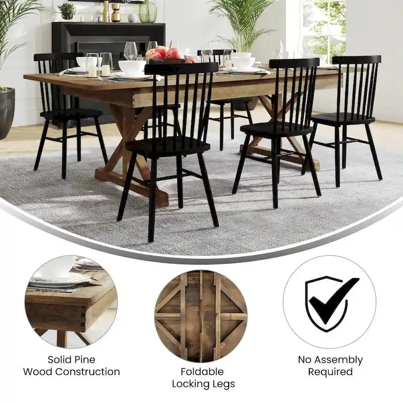 Table de salle à manger pliante rectangulaire rustique antique en pin massif 8' x 40