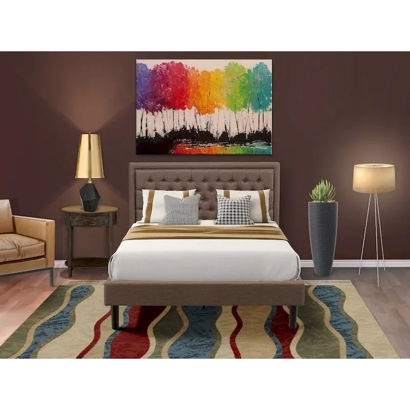 Ensemble de chambre à coucher 2 pièces East West Furniture - Cadre de lit avec tête de lit marron et 1 table de chevet en bois avec pieds noirs (taille de lit au choix)