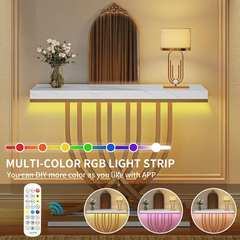 Console moderne dorée avec plateau marbré pour entrée/couloir