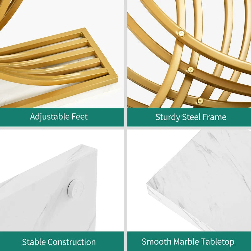 Console moderne dorée avec plateau marbré pour entrée/couloir