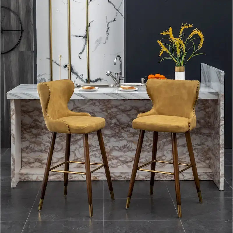 Ensemble de 2 tabourets de bar Roundhill Furniture Nevis, style moderne du milieu du siècle, en similicuir capitonné avec garniture cloutée