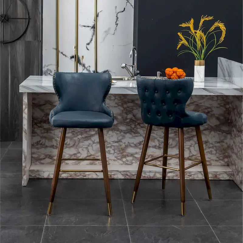 Ensemble de 2 tabourets de bar Roundhill Furniture Nevis, style moderne du milieu du siècle, en similicuir capitonné avec garniture cloutée