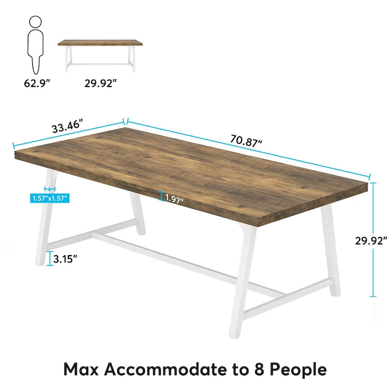 Table de salle à manger pour 8 personnes, table de cuisine rectangulaire en bois de 180 cm (70,87 pouces).