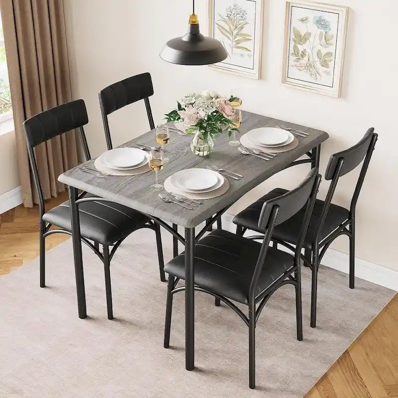 Ensemble table et chaises rectangulaires pour 4 personnes avec chaises rembourrées