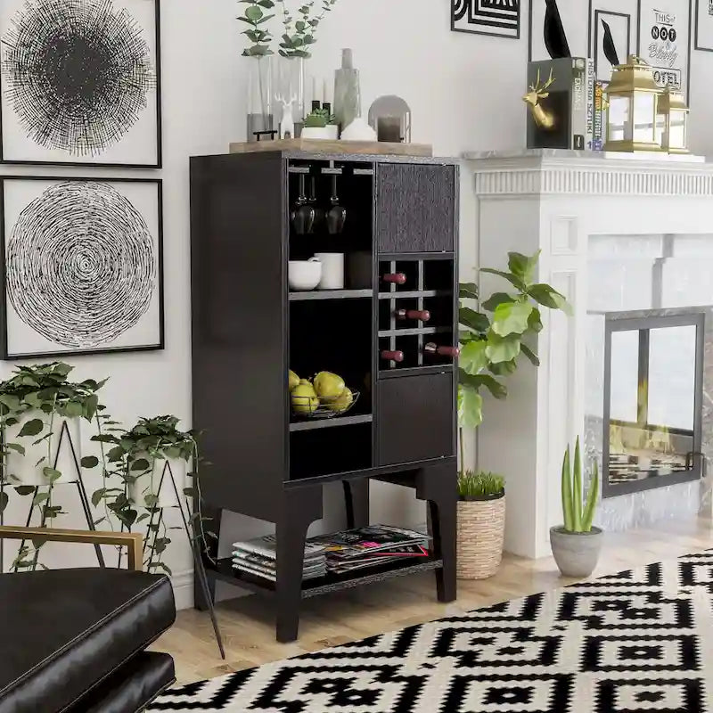 Buffet contemporain Cregg à 4 étagères avec casier à vin, de Furniture of America
