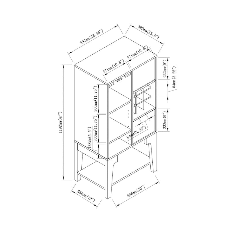 Buffet contemporain Cregg à 4 étagères avec casier à vin, de Furniture of America