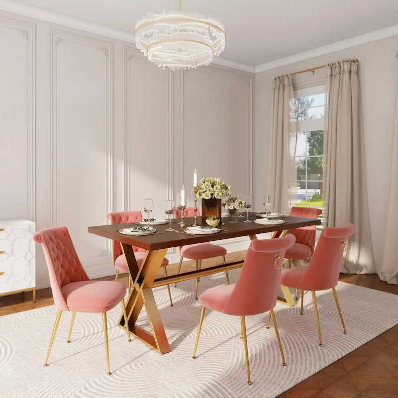 Ensemble de salle à manger Clihome en bois de Walut (7 pièces) avec chaise en velours