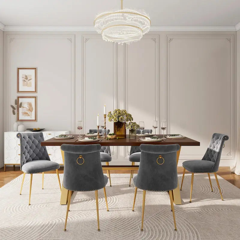 Ensemble de salle à manger Clihome en bois de Walut (7 pièces) avec chaise en velours