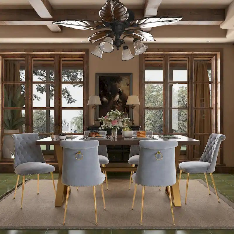 Ensemble de salle à manger Clihome en bois de Walut (7 pièces) avec chaise en velours