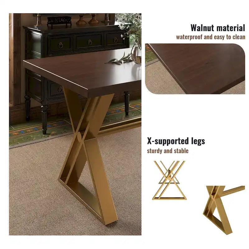 Ensemble de salle à manger Clihome en bois de Walut (7 pièces) avec chaise en velours