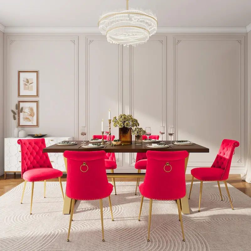 Ensemble de salle à manger Clihome en bois de Walut (7 pièces) avec chaise en velours