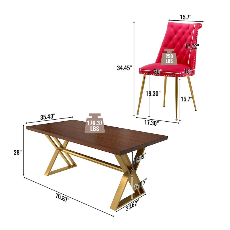 Ensemble de salle à manger Clihome en bois de Walut (7 pièces) avec chaise en velours