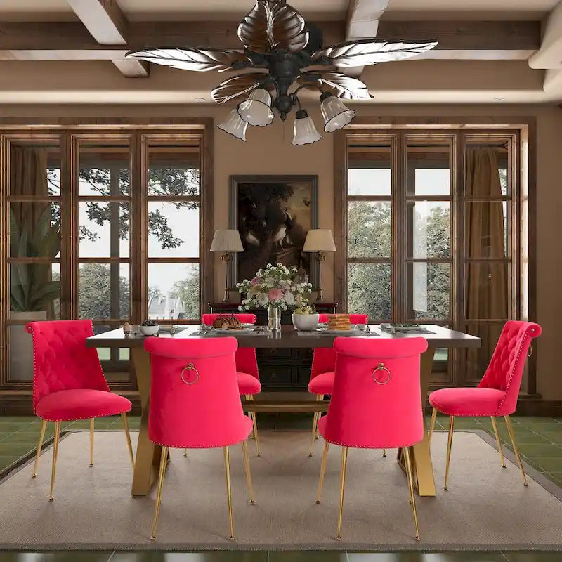 Ensemble de salle à manger Clihome en bois de Walut (7 pièces) avec chaise en velours