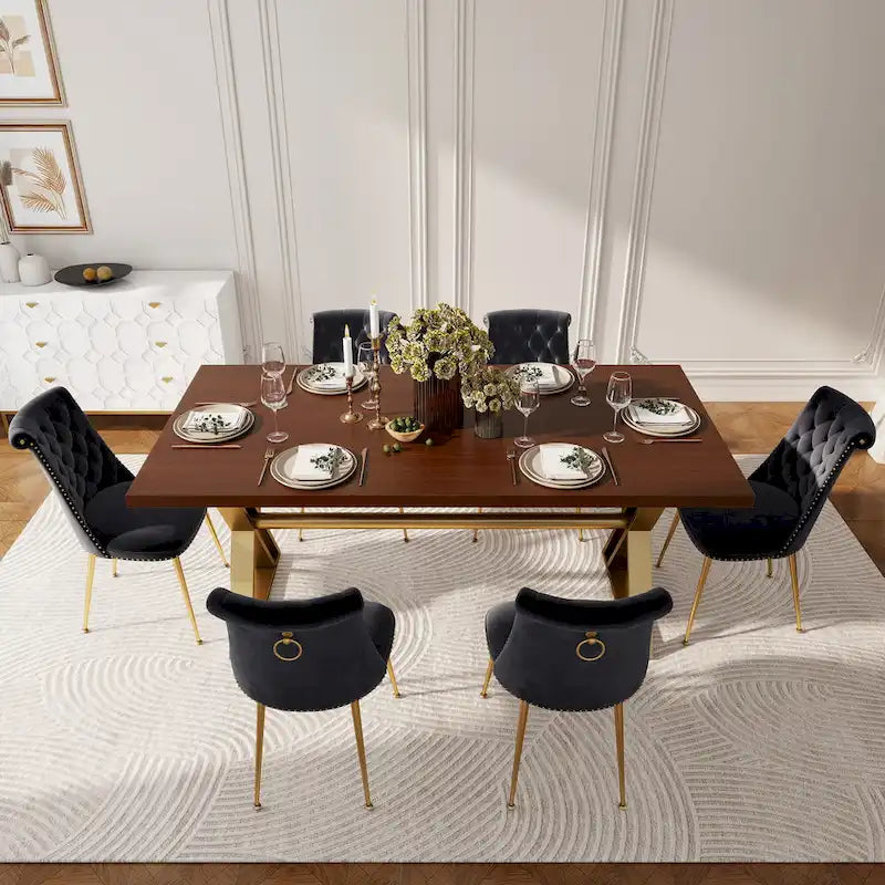 Ensemble de salle à manger Clihome en bois de Walut (7 pièces) avec chaise en velours