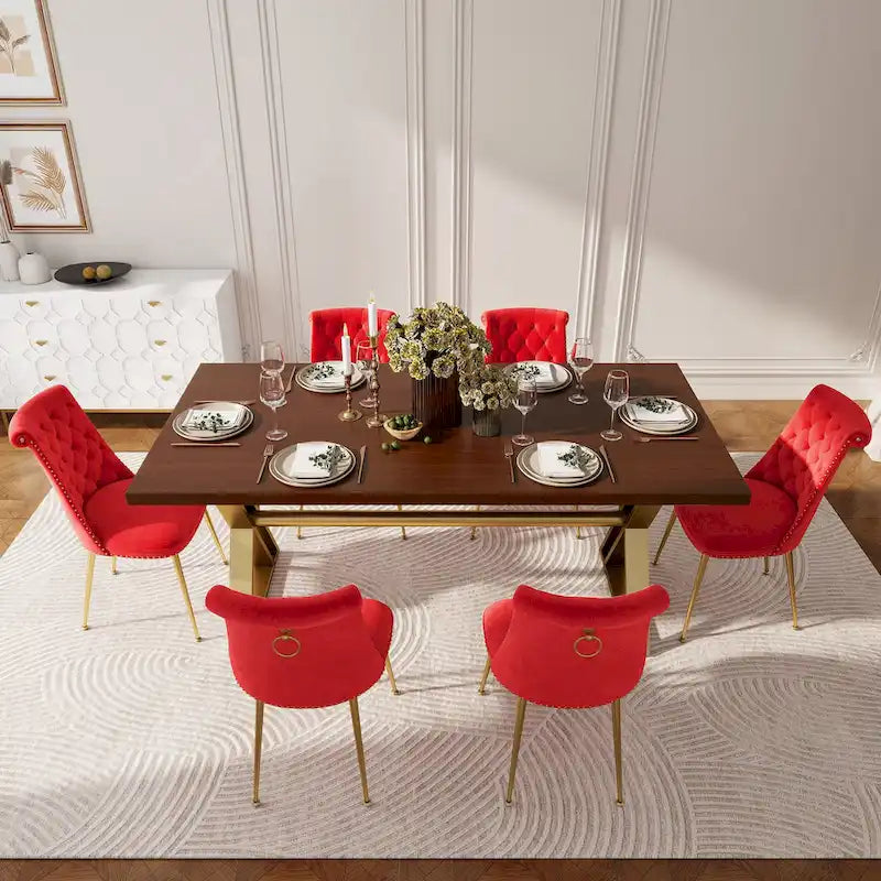 Ensemble de salle à manger Clihome en bois de Walut (7 pièces) avec chaise en velours