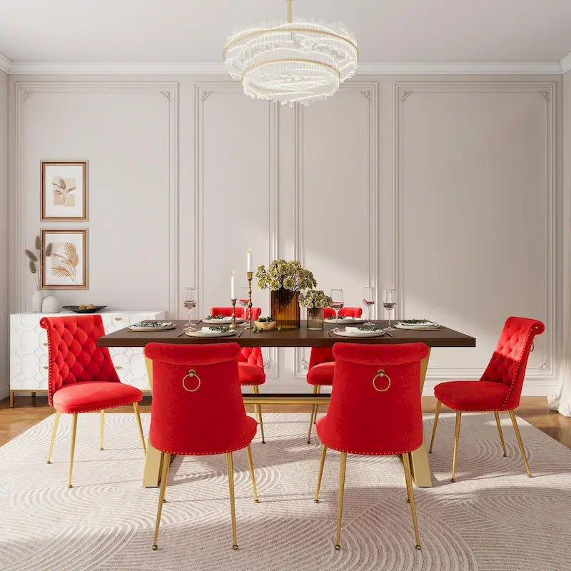 Ensemble de salle à manger Clihome en bois de Walut (7 pièces) avec chaise en velours