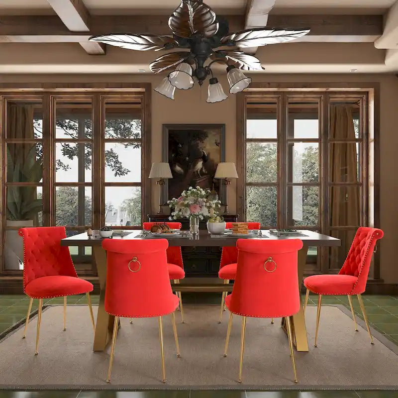 Ensemble de salle à manger Clihome en bois de Walut (7 pièces) avec chaise en velours