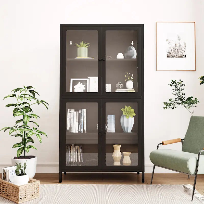 Armoire de rangement à quatre portes vitrées