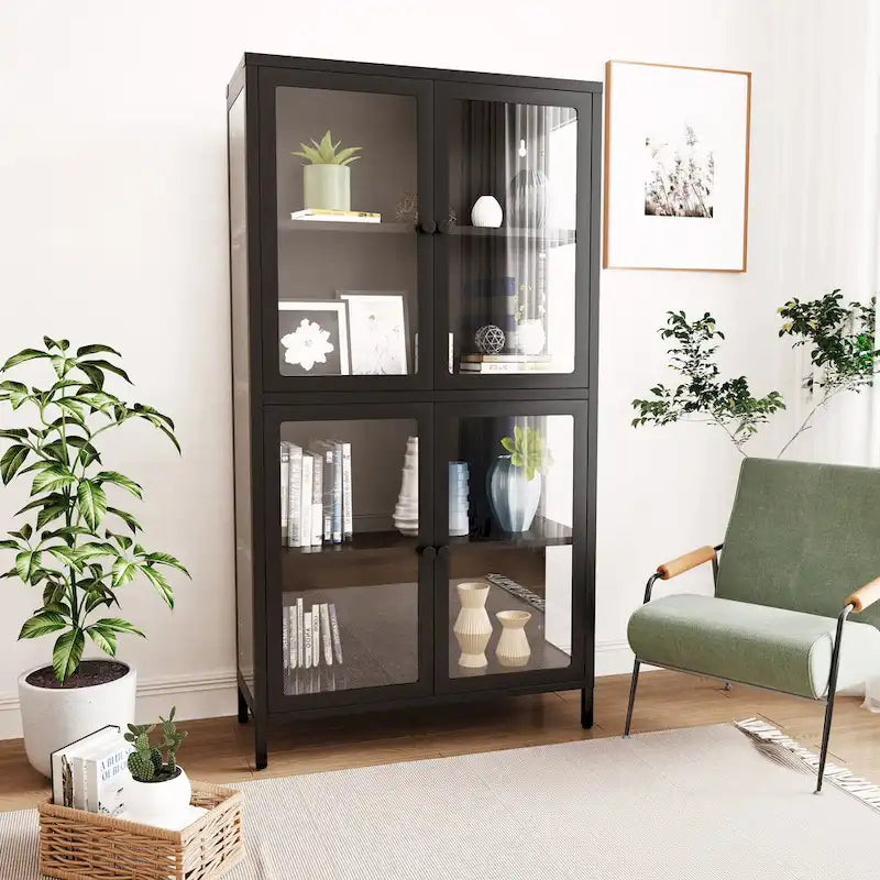 Armoire de rangement à quatre portes vitrées