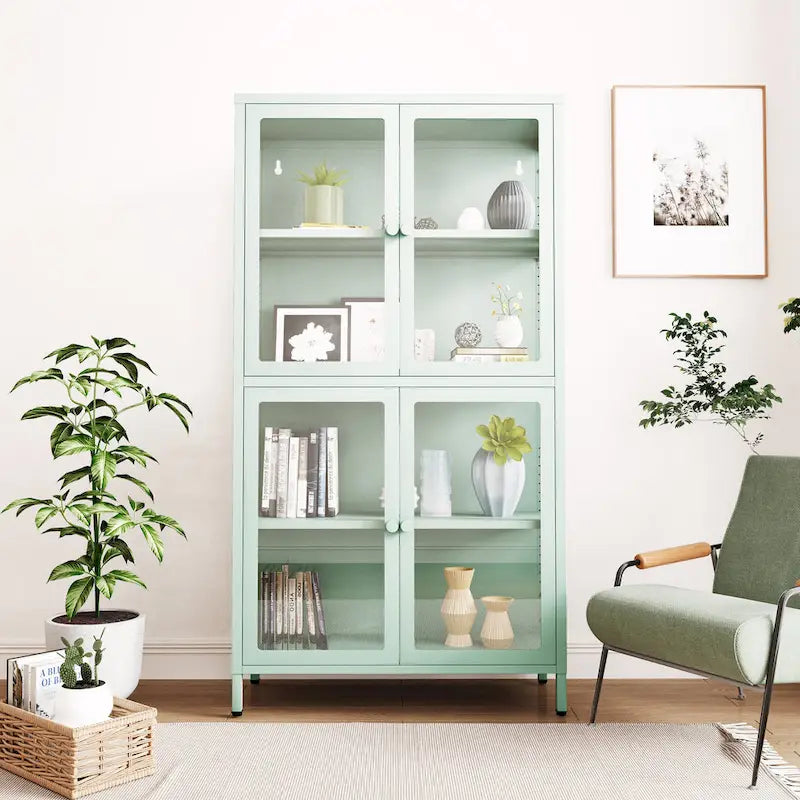 Armoire de rangement à quatre portes vitrées