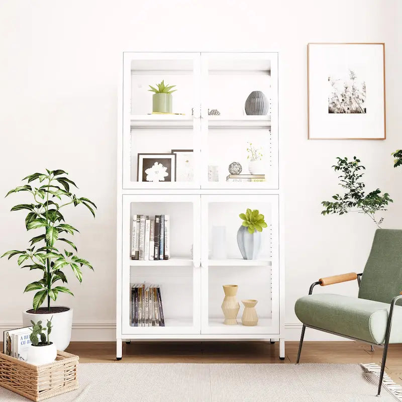 Armoire de rangement à quatre portes vitrées