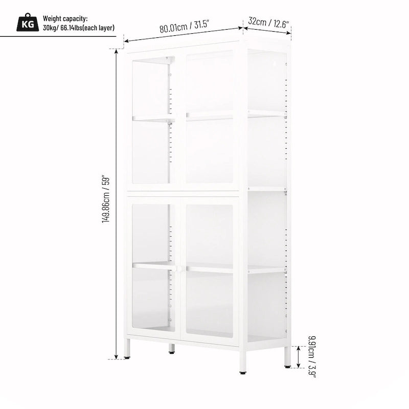 Armoire de rangement à quatre portes vitrées