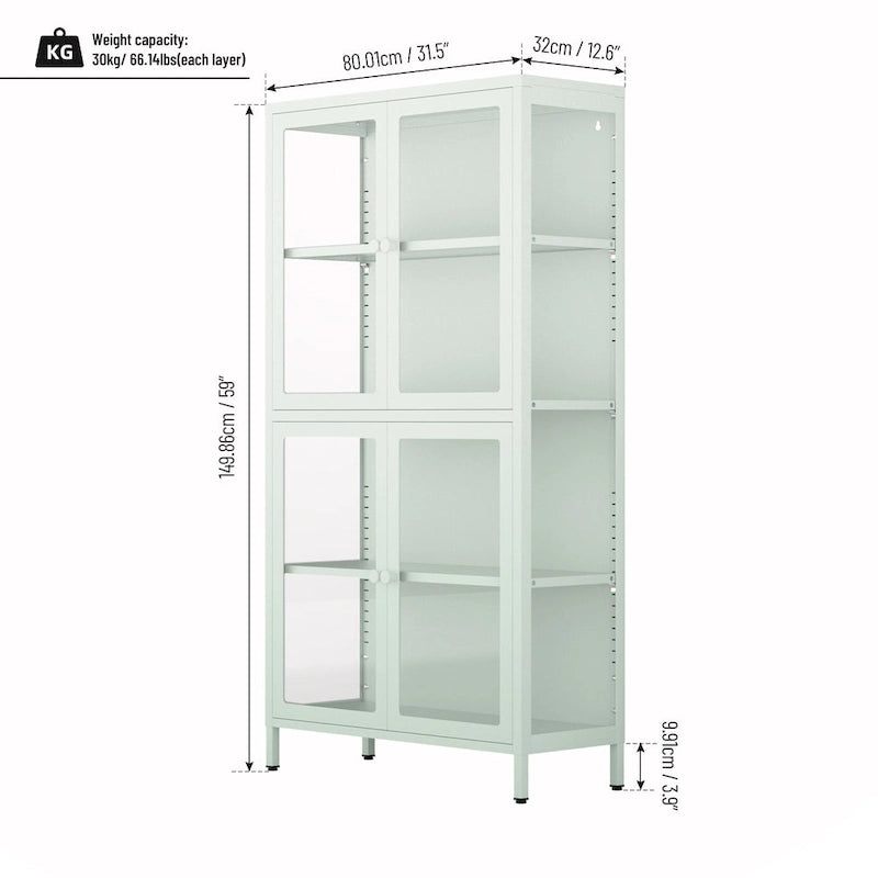 Armoire de rangement à quatre portes vitrées