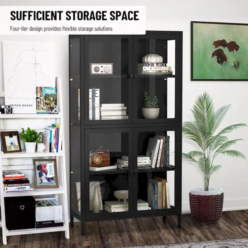 Armoire de rangement à quatre portes vitrées