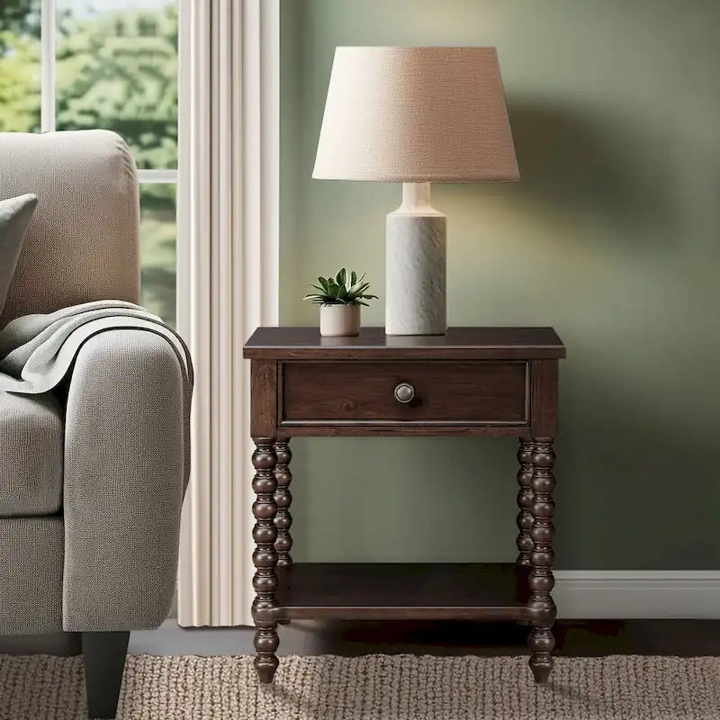 Madison Park Signature Beckett Turned Wood Spindle Nightstand with Drawer & Shelf