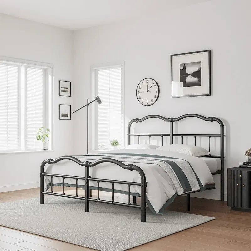 Cadre de lit en métal robuste de 35,5 cm de haut, style vintage, supporte jusqu'à 1134 kg, montage facile et silencieux.