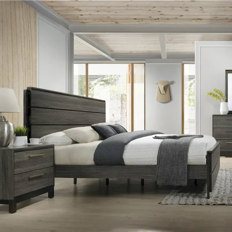 Ensemble de chambre à coucher en bois Carbon Loft Lippmann finition gris antique, format queen