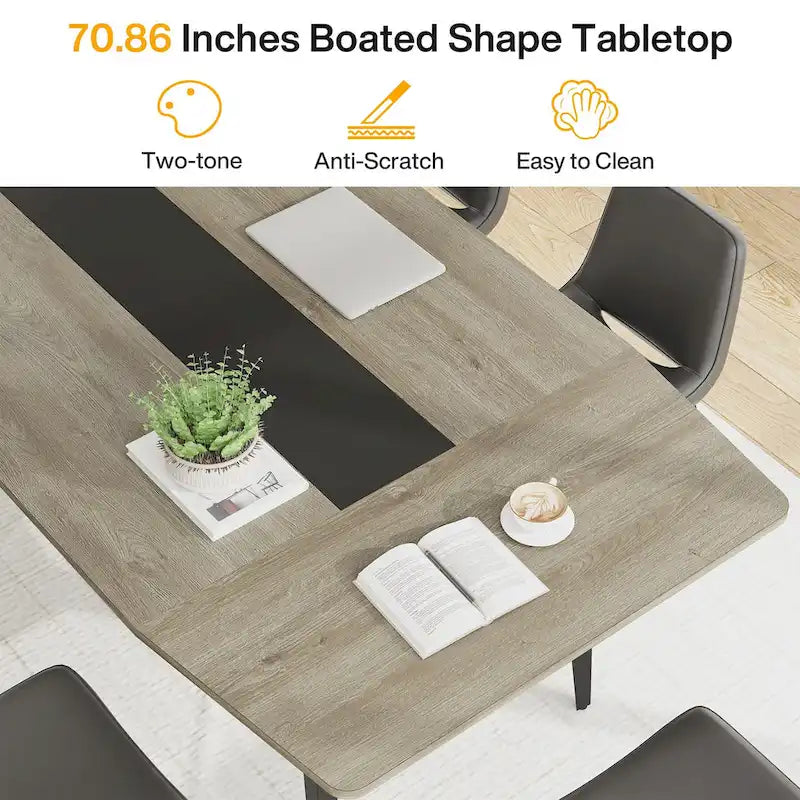 Table de conférence de 1,80 m, table de réunion en forme de bateau