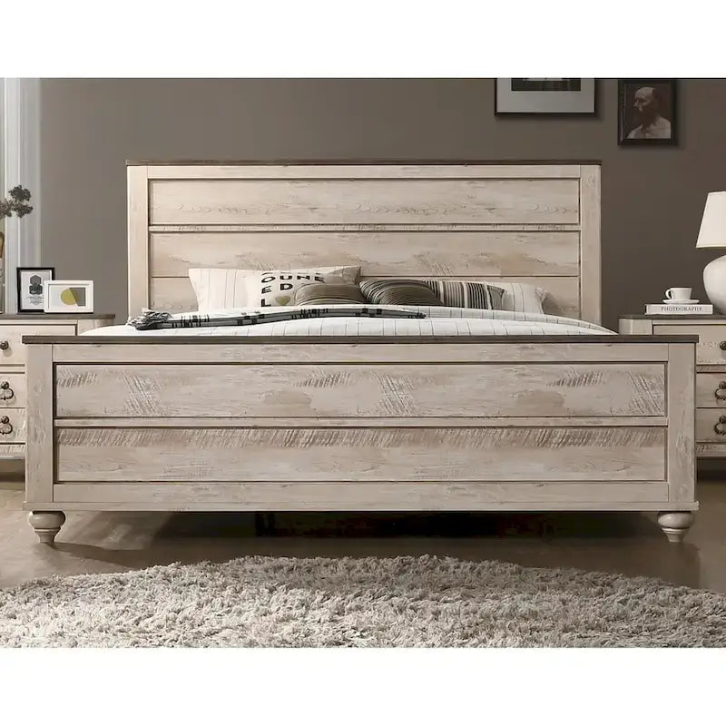 Ensemble de chambre à coucher 5 pièces Roundhill Furniture Imerland, finition blanche délavée, format Queen