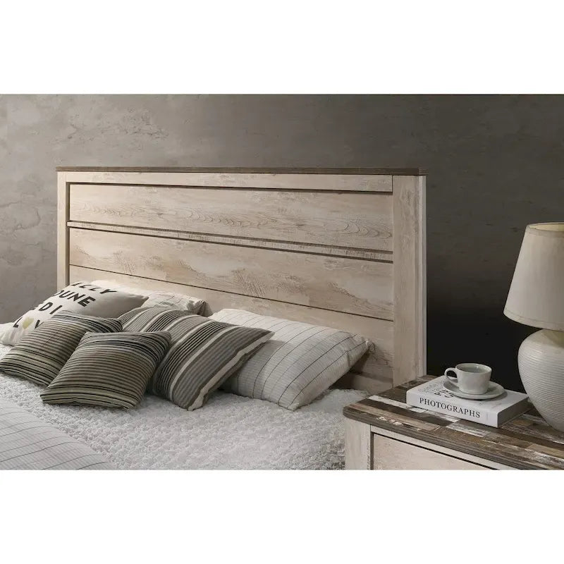 Ensemble de chambre à coucher 5 pièces Roundhill Furniture Imerland, finition blanche délavée, format Queen