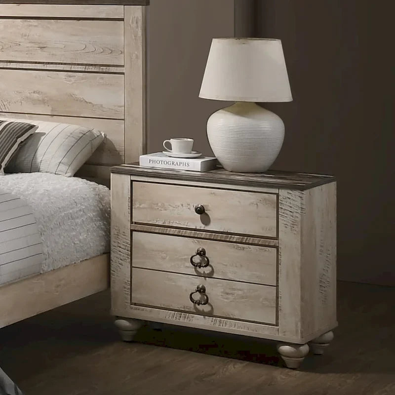 Ensemble de chambre à coucher 5 pièces Roundhill Furniture Imerland, finition blanche délavée, format Queen