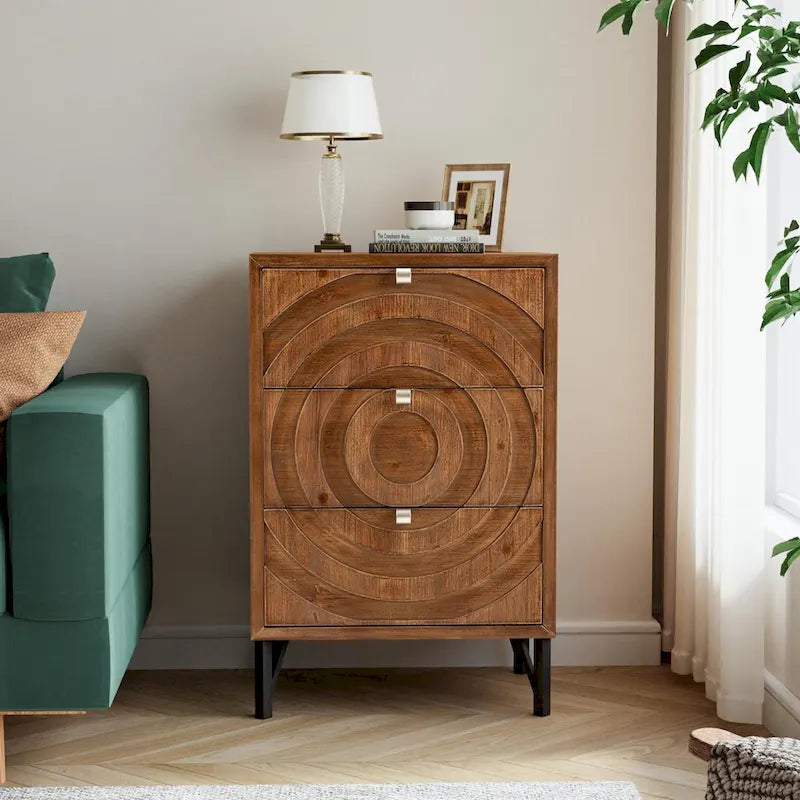 Tables de chevet marron en bois massif avec tiroirs, très confortables