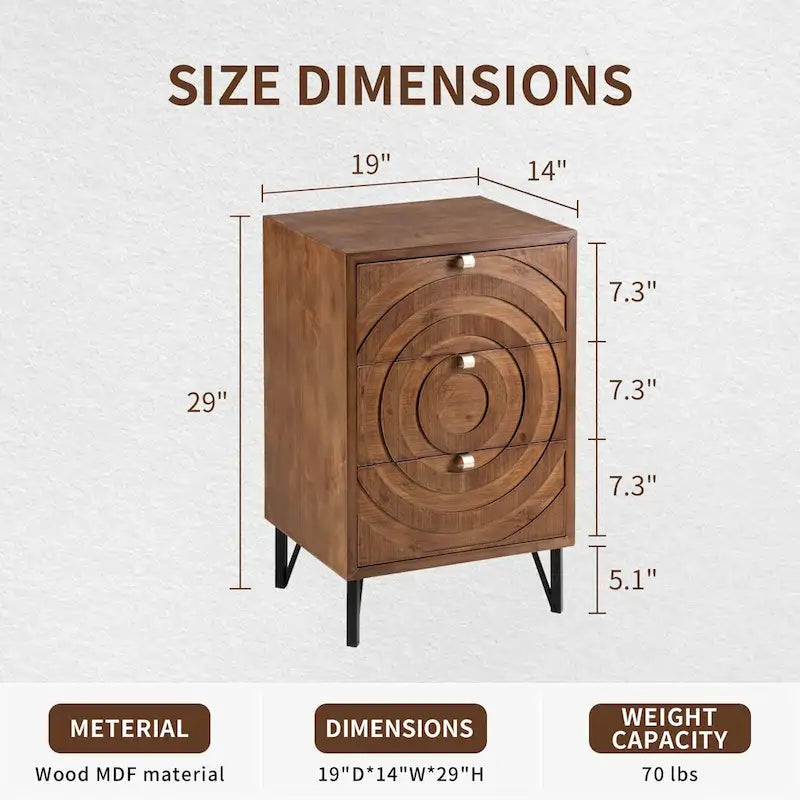 Tables de chevet marron en bois massif avec tiroirs, très confortables