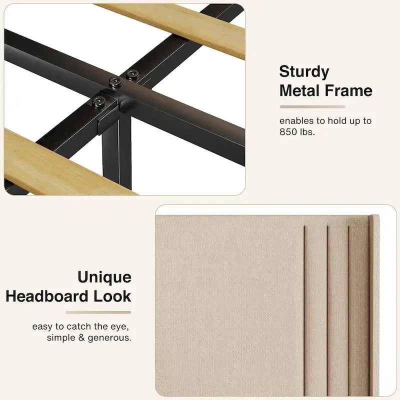 Lit Queen/Full à tête de lit capitonnée avec dossier à oreilles