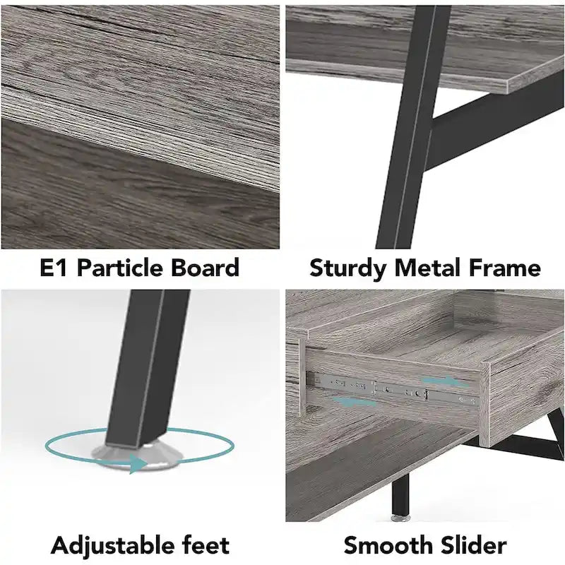 Bureau d'ordinateur avec 2 tiroirs et une étagère de rangement, support pour écran