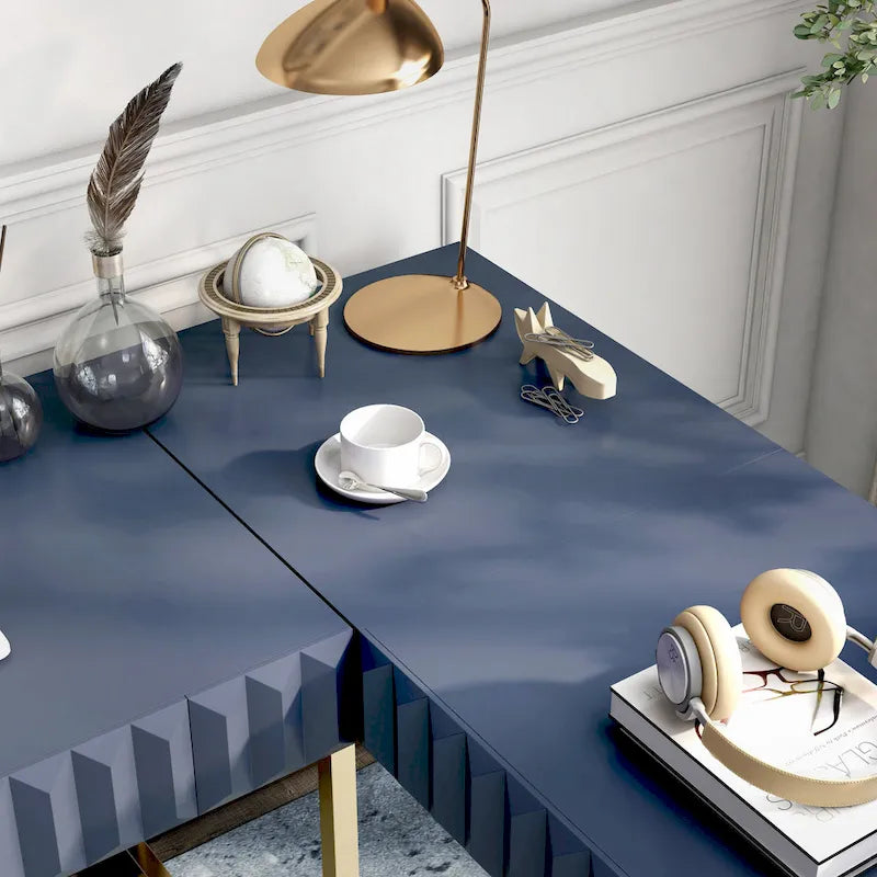 Bureau d'ordinateur en forme de L avec plateau relevable Bird Glam en métal et ports USB, par Furniture of America