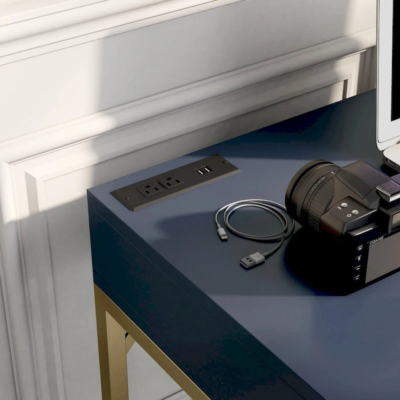 Bureau d'ordinateur en forme de L avec plateau relevable Bird Glam en métal et ports USB, par Furniture of America