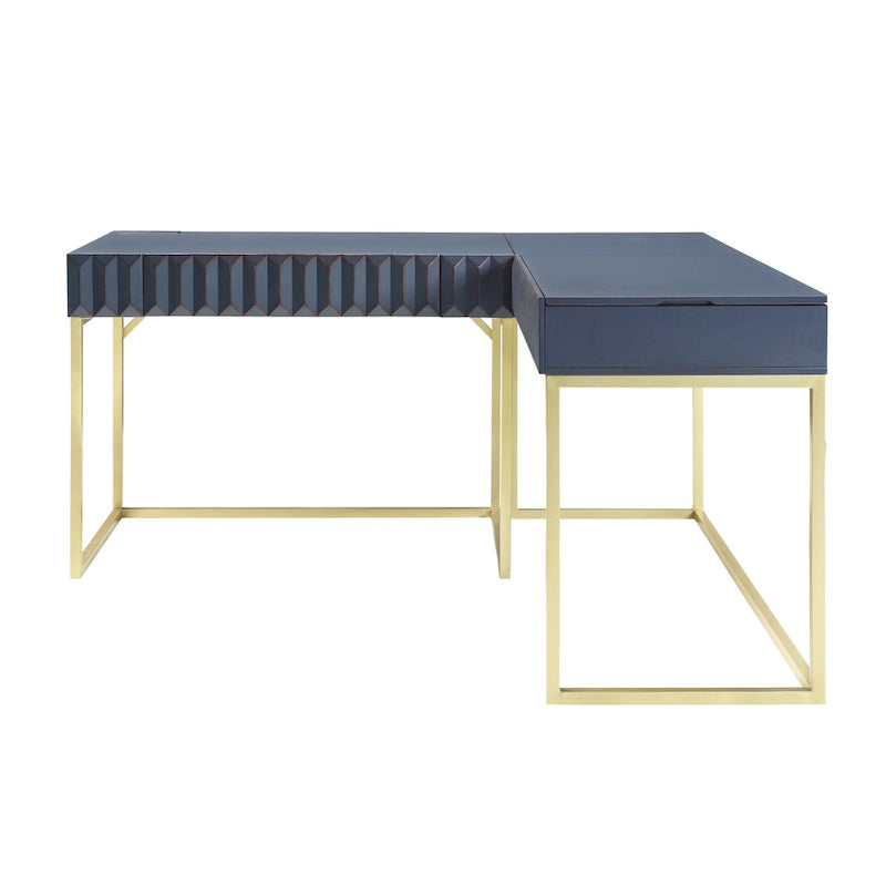 Bureau d'ordinateur en forme de L avec plateau relevable Bird Glam en métal et ports USB, par Furniture of America