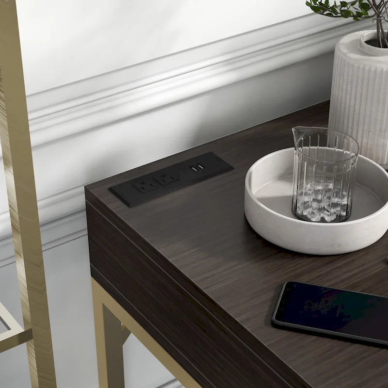 Bureau d'ordinateur en forme de L avec plateau relevable Bird Glam en métal et ports USB, par Furniture of America