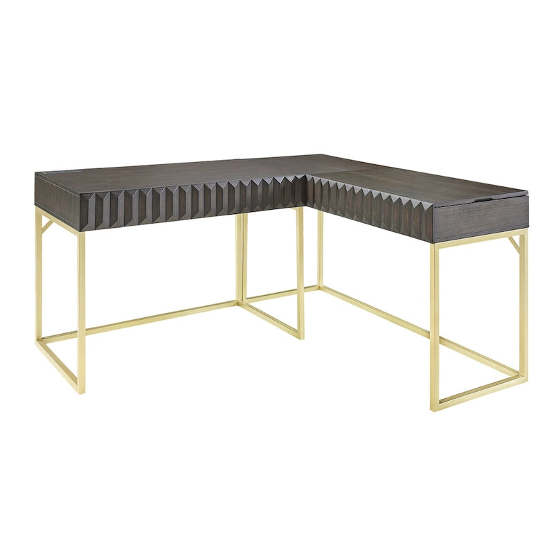 Bureau d'ordinateur en forme de L avec plateau relevable Bird Glam en métal et ports USB, par Furniture of America