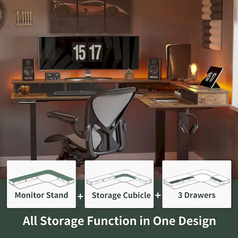 FEZIBO/Mobilier de bureau à domicile/Marron et noir/Bois/Bureau debout/Bureaux