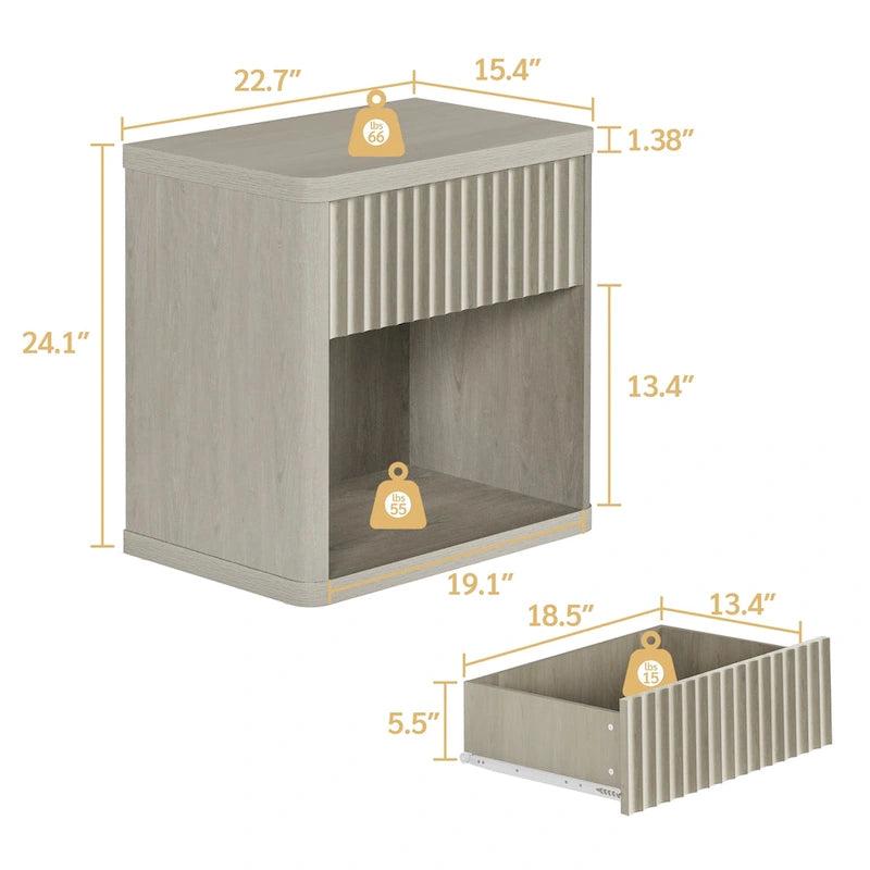 SICOTAS Ensemble de 2 tables de chevet avec 1 tiroir et rangement ouvert